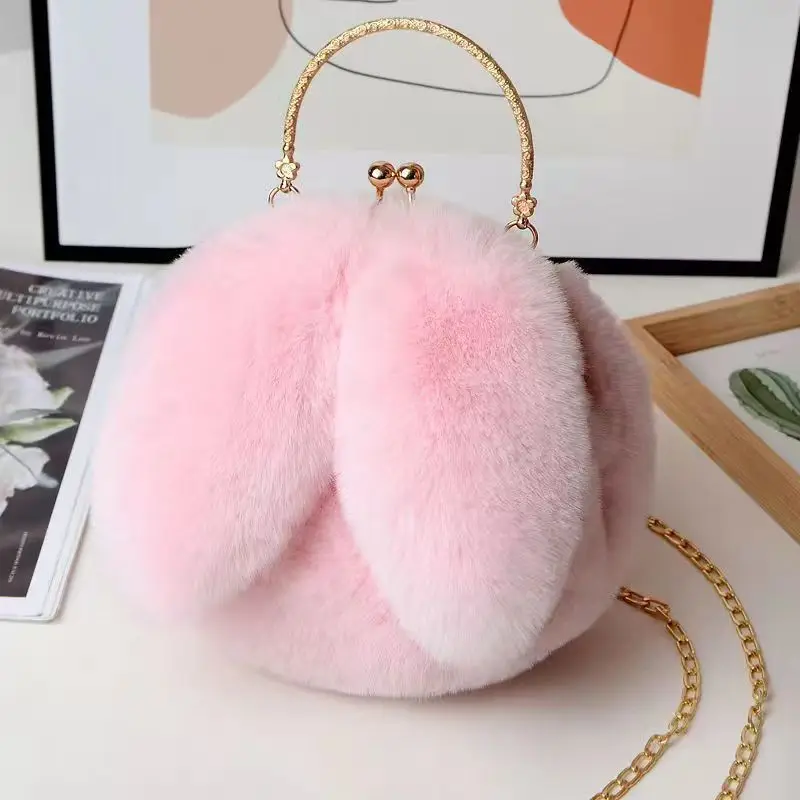 

Cashmere little girl plush satchel ladies plush bag cute bunny pet bag bunny ear clip bag