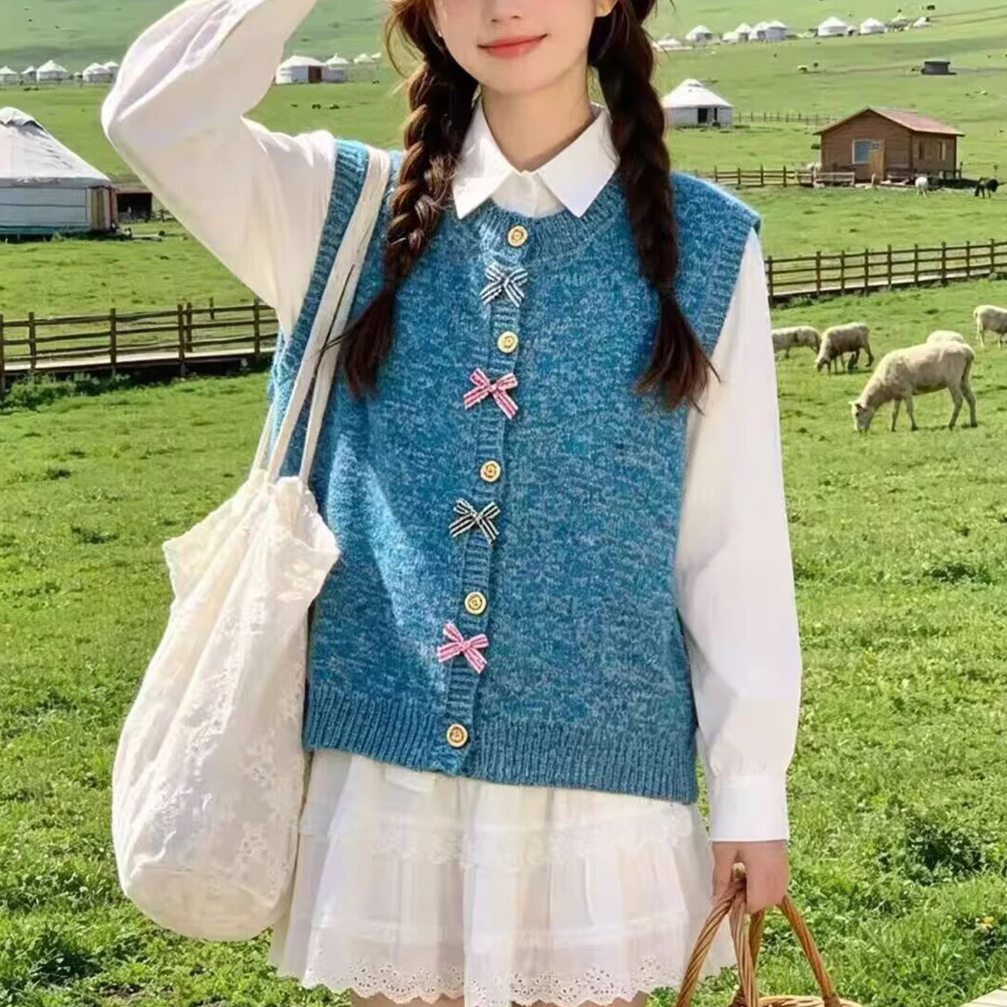 Women's Knitted Sweet Style round Neck  Knot Vest Casual Fashionable Versatile Autumn 2026 New Arrival ZADATA Brand