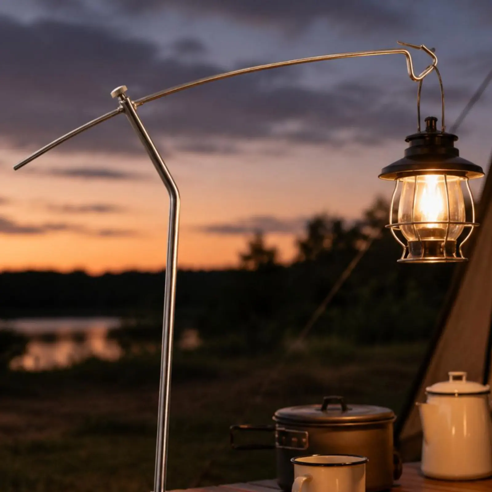 Camping Lantern Stand Stainless Steel Camping Light Pole Portable Light Hanger Foldable Outdoor Gear Rust Resistant for Campers