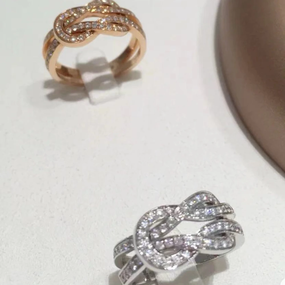 European Luxury Jewelry CHANCE INFINIE Ring - Silver 925 Fashion Couple Ring Set with Diamond Horseshoe Shape - For Party Wear