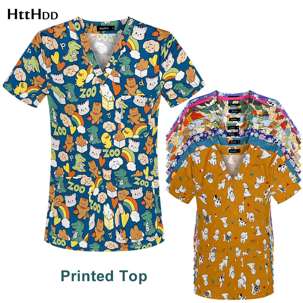 

Medical Uniforms Printed Scrub Cotton Doctor Work Wear Oral Pet Hospital Operating Room Nurses Uniform Mens Spa Uniforms Women