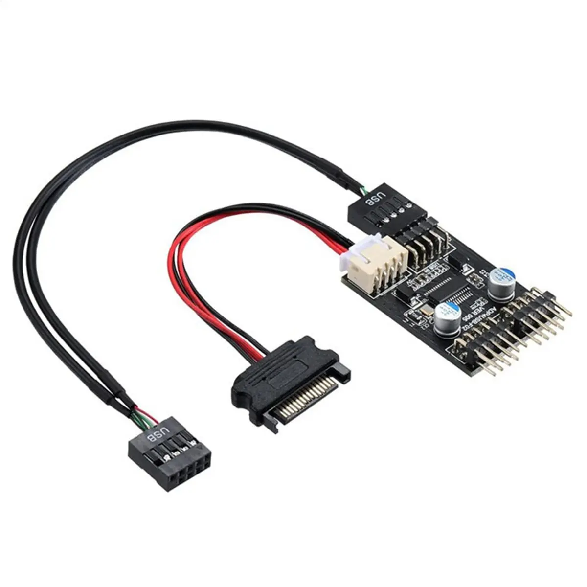 Replacement 9pin USB Connector 1 to 2 USB Extension Cable USB HUB USB2.0 9Pin Header Connector Adapter with SATA Power Cable