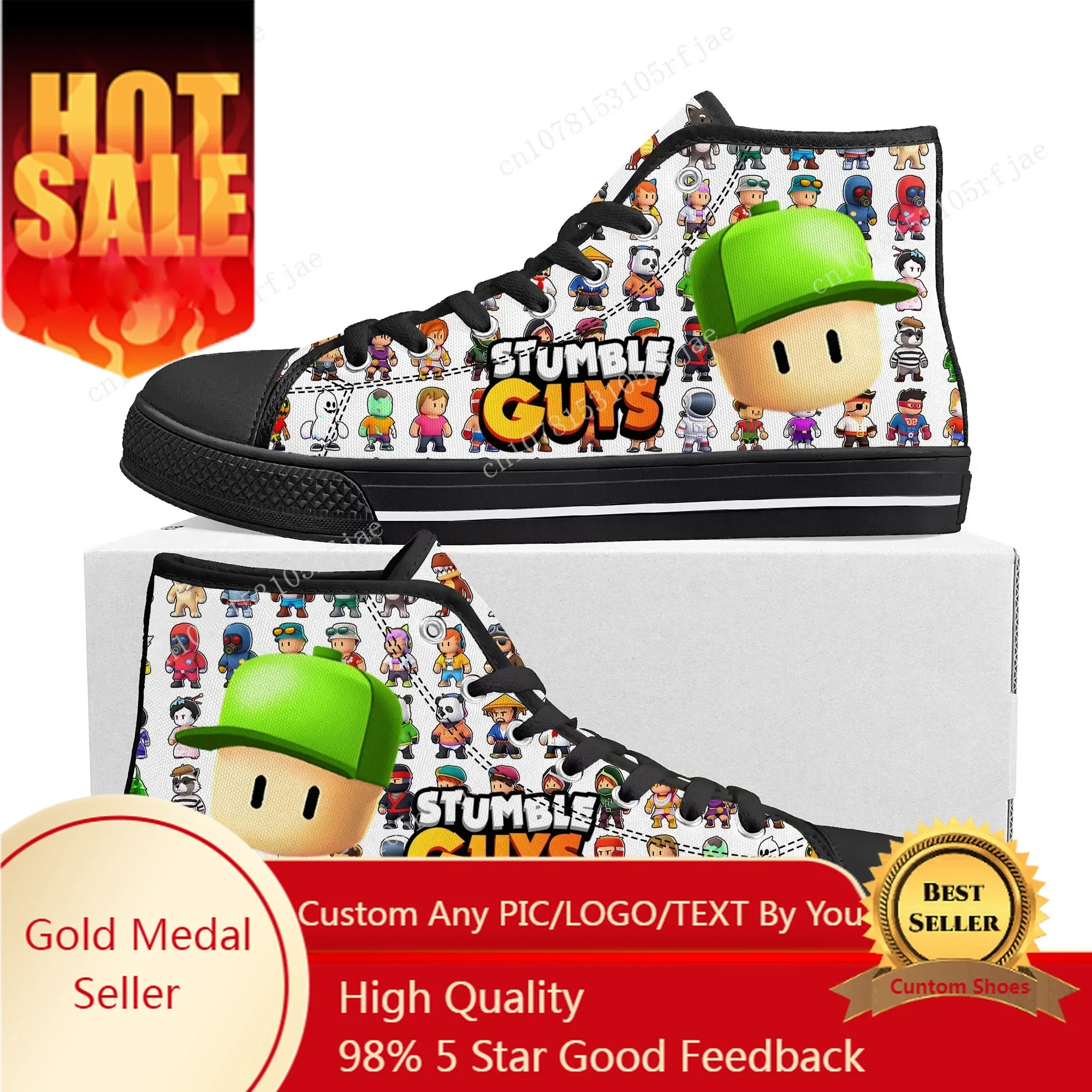

Stumble Guys High Top Sneakers Cartoon Game Mens Womens Teenager High Quality Canvas Sneaker Fashion Custom Built Couple Shoes