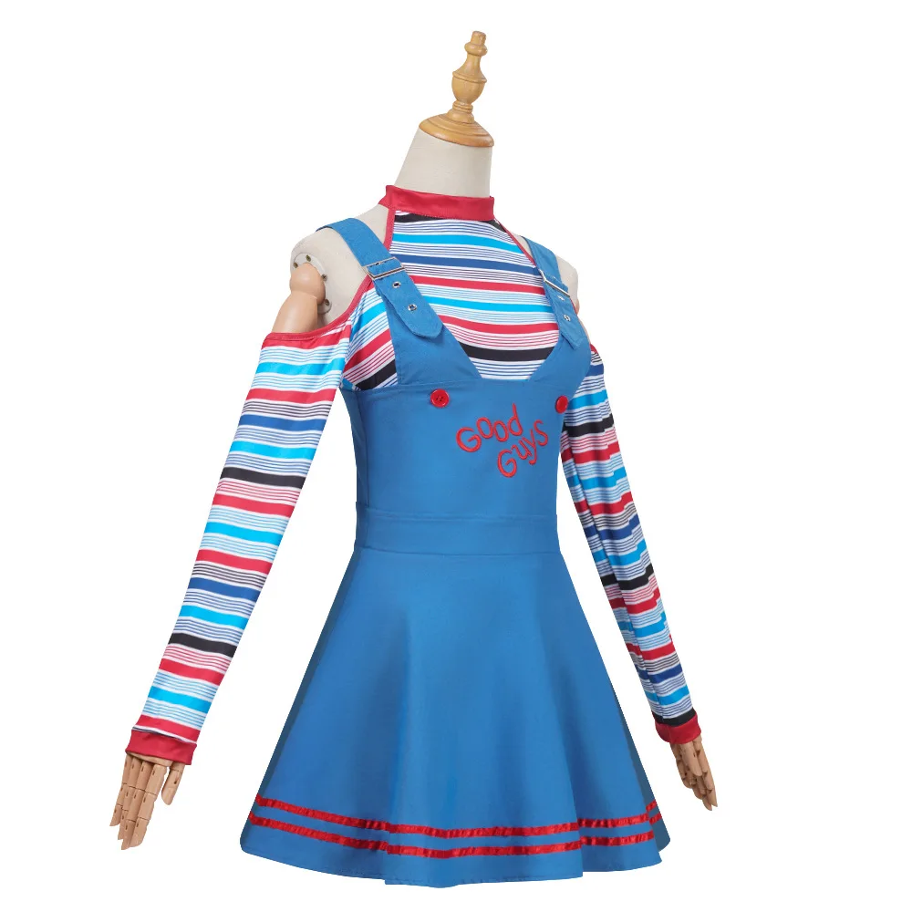 النساء شبح دمية تأثيري تشاكي ازياء الزي الكبار الفتيات فساتين فاخرة كرنفال الرعب شبح دمية ملابس مهرج هالوين