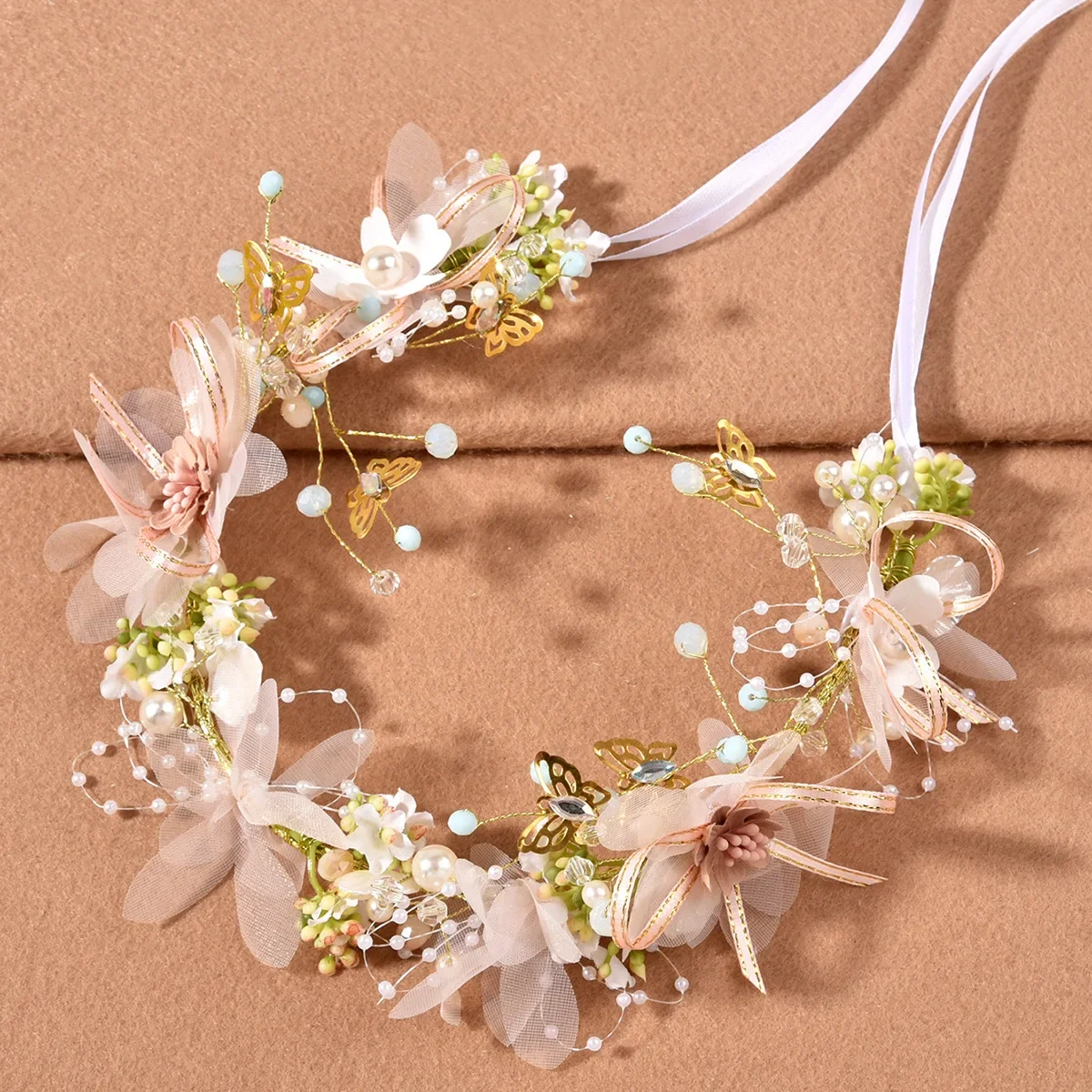 Fashion Bridal Rhinestone Pearl Hairband HeadWear Flower Wreath Bride Garland Head Hoop Headbands Hair Jewelry Children Gifts