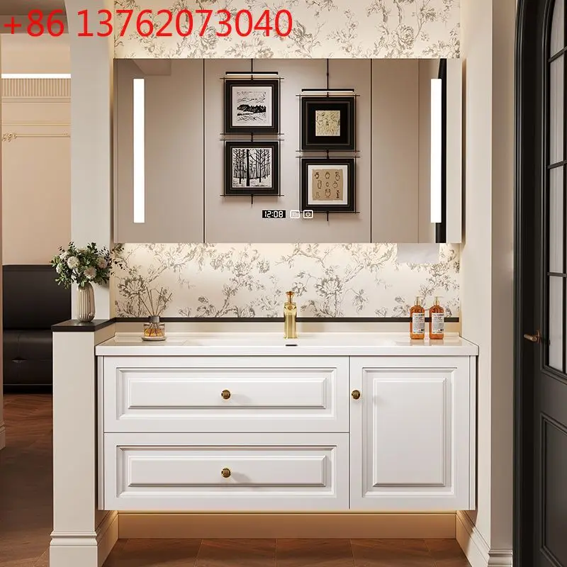 

Ceramic integrated basin French retro smart bathroom cabinet combined bathroom small apartment