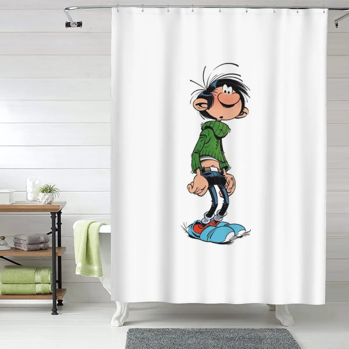 

Занавеска для душа Gaston Lagaffe, полиэстеровая, водонепроницаемая, с крючками