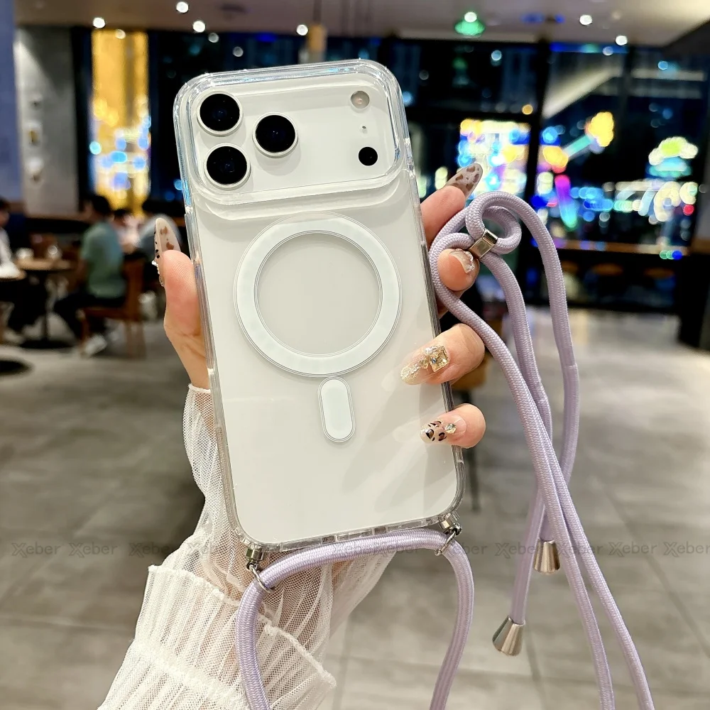 Umhängeband-Halskette mit durchsichtiger Hülle für iPhone 18 13 14 Plus 15 16 17 Pro Max, kompatibel mit Magsafe magnetischer kabelloser Ladehülle – Detail 14