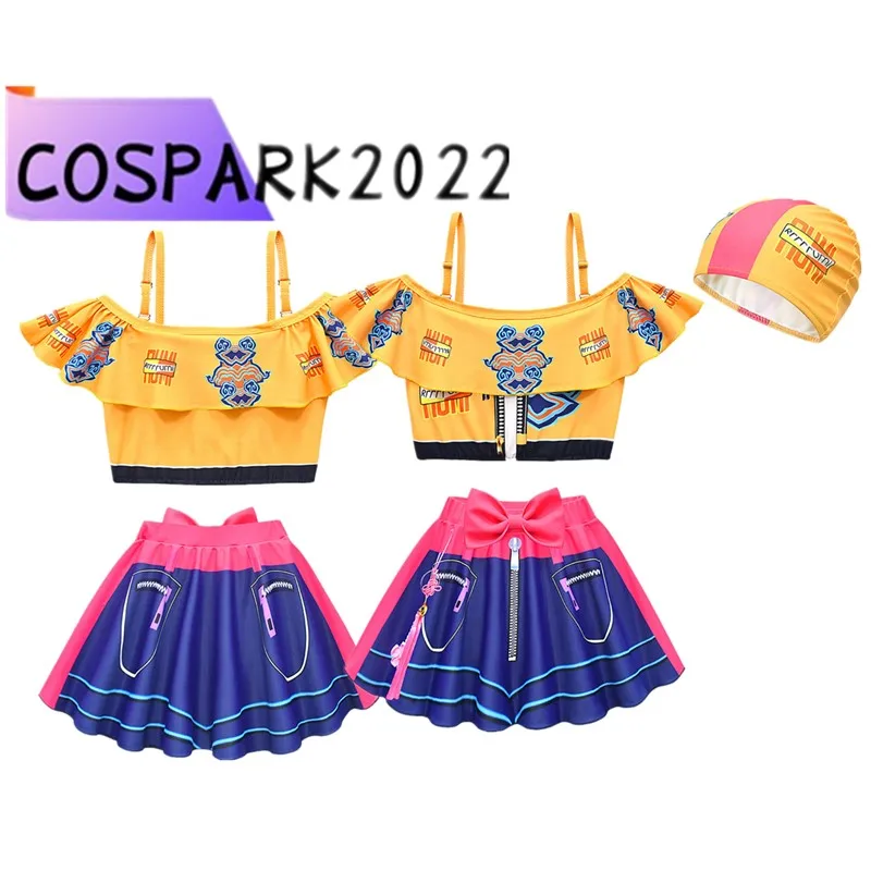 

Kids Hunters Rumi Cosplay Costume Cartoon 2025 Demons Girls Vest Skirt Swimming Suit Hat Halloween Carnival Party Clothing
