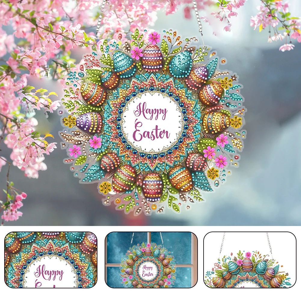 อะคริลิครูปร่างพิเศษอีสเตอร์ไข่พวงหรีด DIY เพชรชุดจี้เพชรภาพวาดเครื่องประดับเพชรภาพวาดแขวนจี้