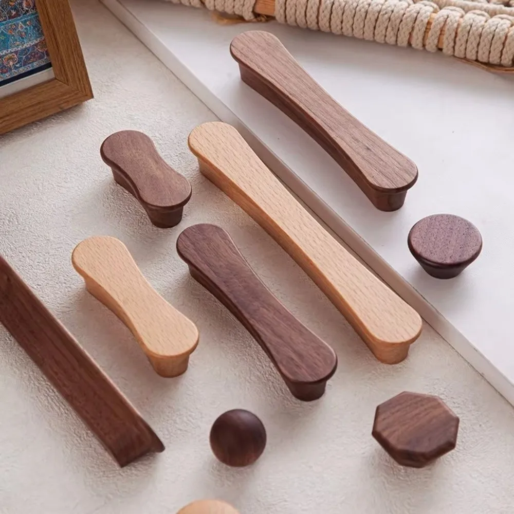 Solid Wood Cabinet Handles Nordic Style Long Pulls Wooden Drawer Pulls Minimalist Design Furniture Hardware Kitchen Cabinets