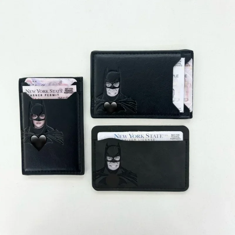Cartera Batman personalizada grabada 2026, tarjetero de cuero genuino suave de primera calidad, regalos navideños para hombre