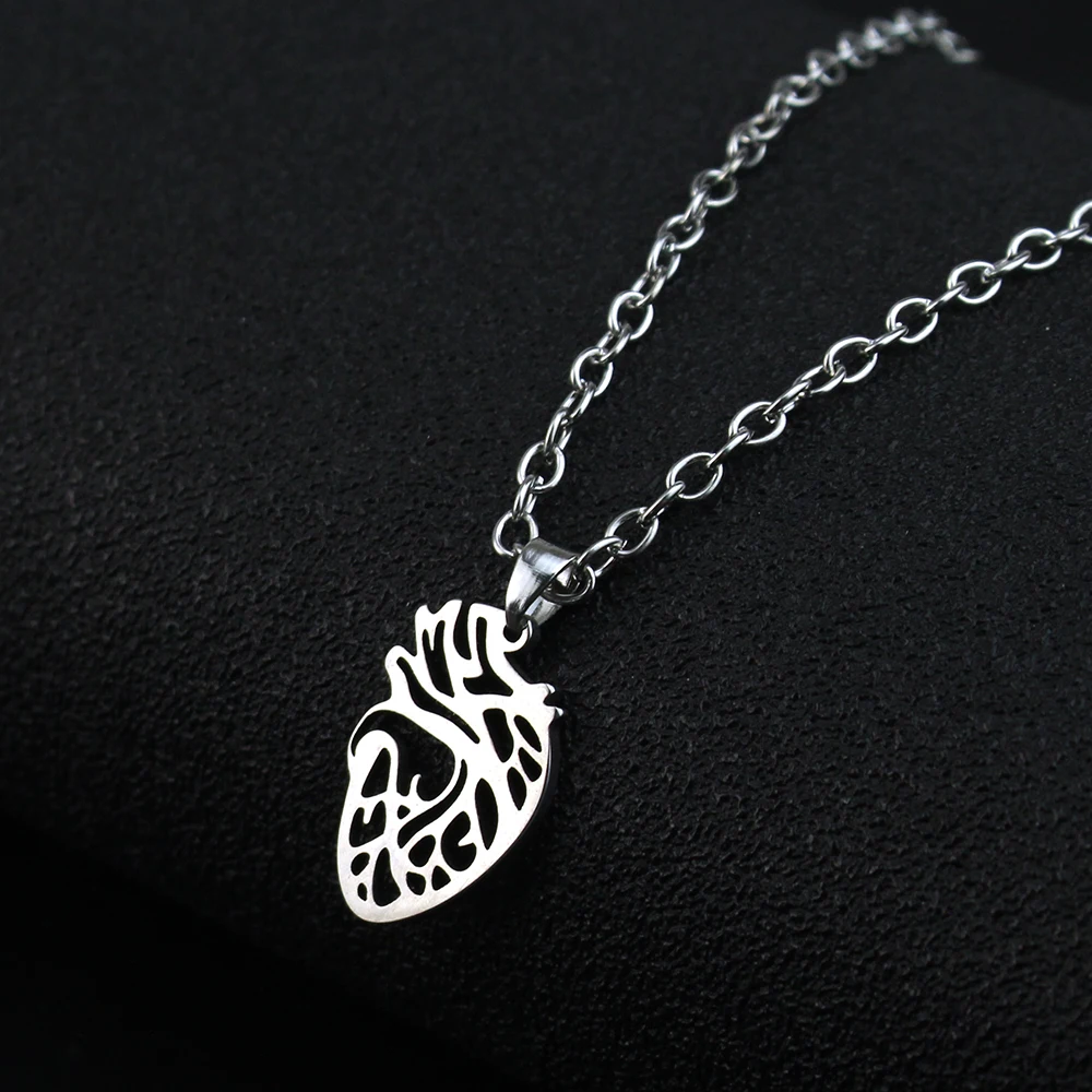 Hollow Human Medical Anatomical Heart Organ Pendant Necklace For Doctor Gift Stainless Steel Necklace Jewelry Men Women Simple