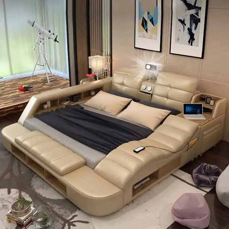 

Storage Simple Double Bed Modern King Size Loft Smart Double Bed Queen Floor Massage Luzko Wielofunkcyjne Furniture For Bedroom