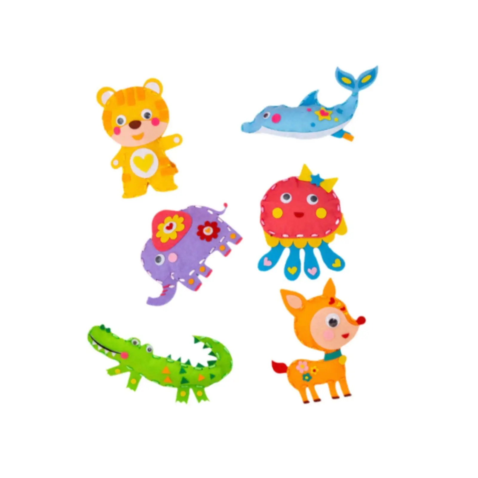 6Pcs DIY Sewing Kit Learn to Sew Pre Punched Cartoon Lightweight Activity Toys Animal Doll Material Supplies Girls Gifts