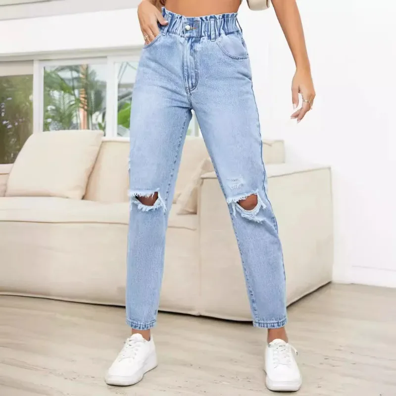 

Japan and South Korea Casual Washed Ripped Jeans for Women Spring and Summer New Fashion Straight Nine Minutes of Pants Women