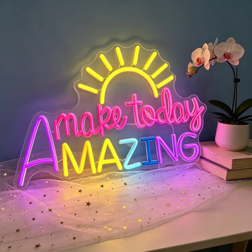 Make Today Amazing Neon Sign LED Light for Decor USB Rechargeable Wall Art Night Light for Bedroom Living Room Table Top Desk