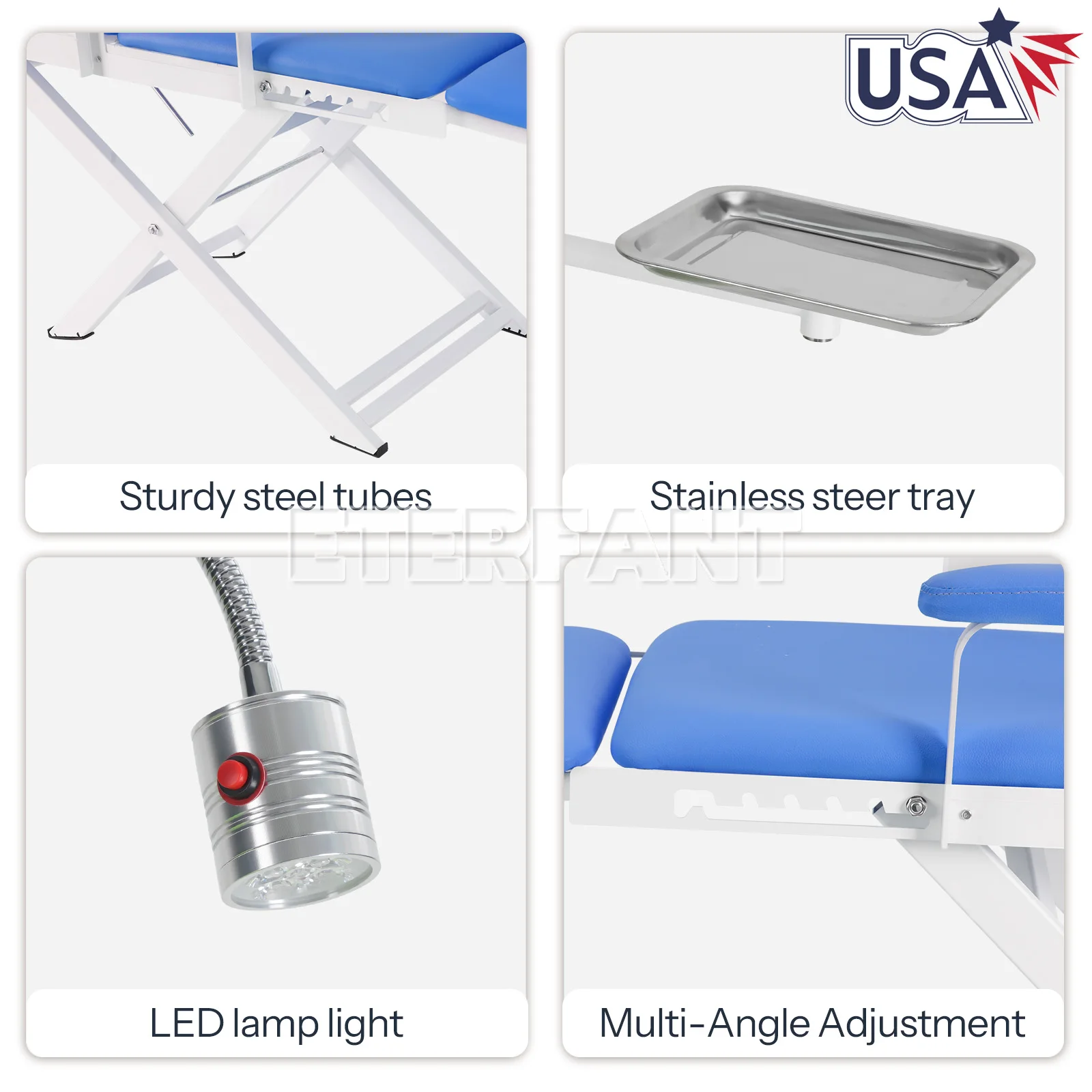 Dental Portable Chair Mobile Exam Folding Silla+LED Light Lamp+Tray/Delivery Unit System Cart Treatment Work Compressor 4Hole