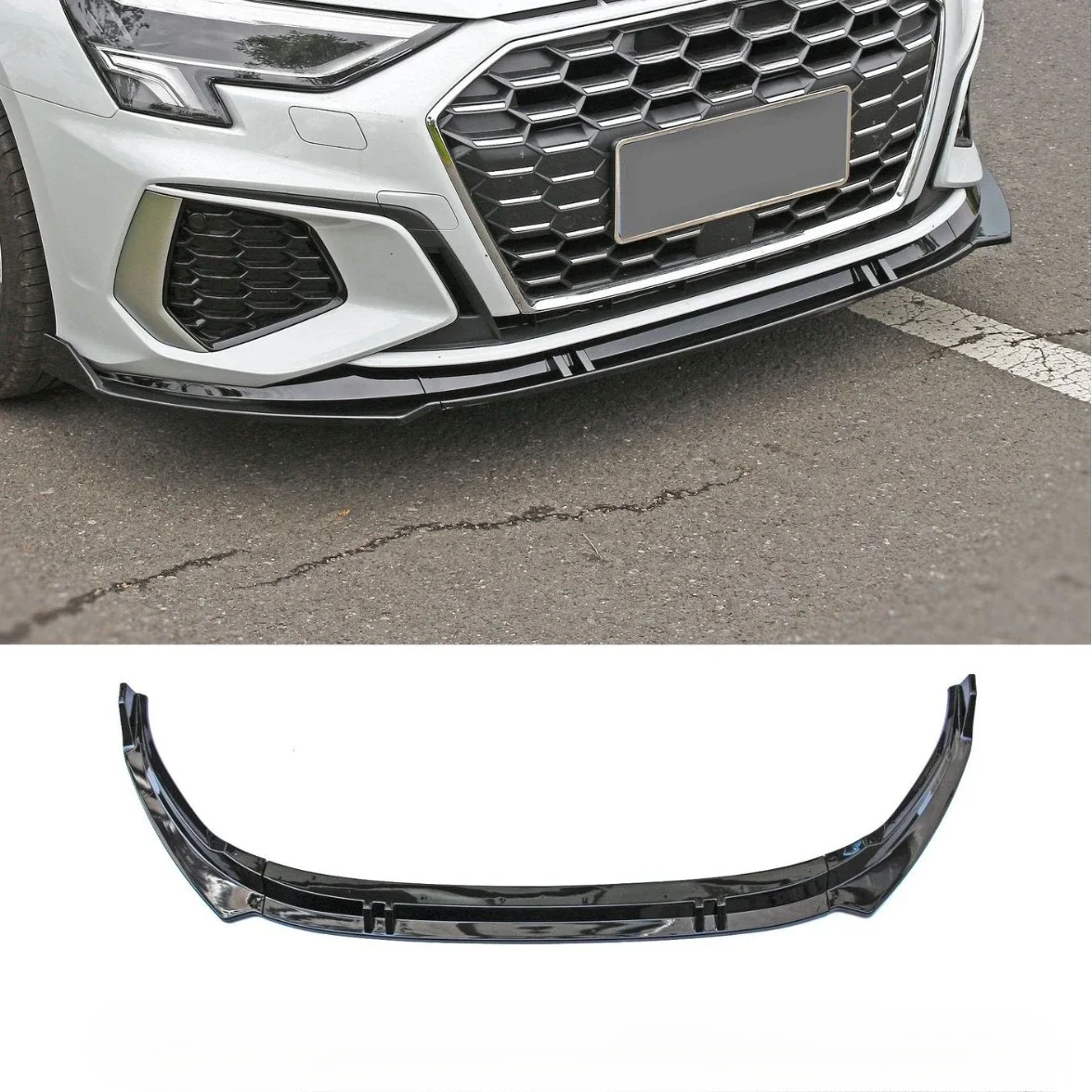 Car Front Bumper Lower Spoiler For Audi A3 8Y S3 S-Line 2020-2024 Glossy Black Lip Splitter Kit 3pcs  Auto Front Lip Protector