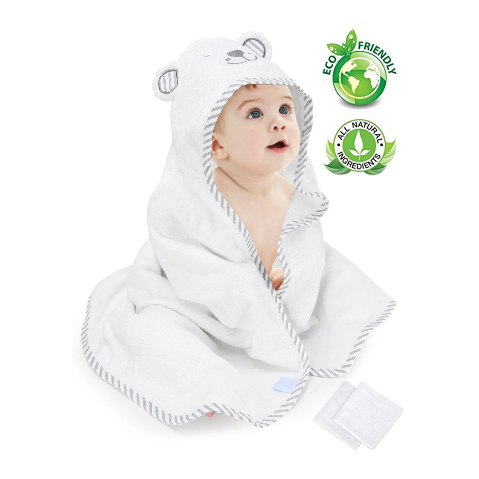 

Baby Hooded Towel Organic Bamboo Fiber Baby Bath Towels Bear Embroided Handkerchief Soft Nature Towel Toddlers Super Absorbent
