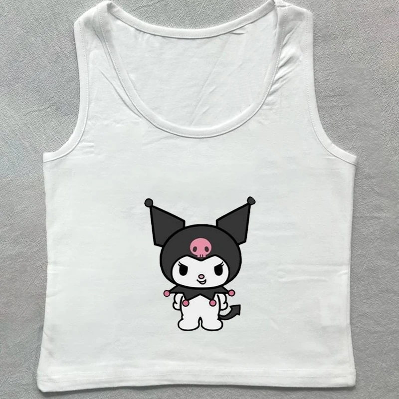 

New Summer American Style Sanrio Kuromi Print Cartoon Anime Versatile Y2K Vest Casual Clothes Top
