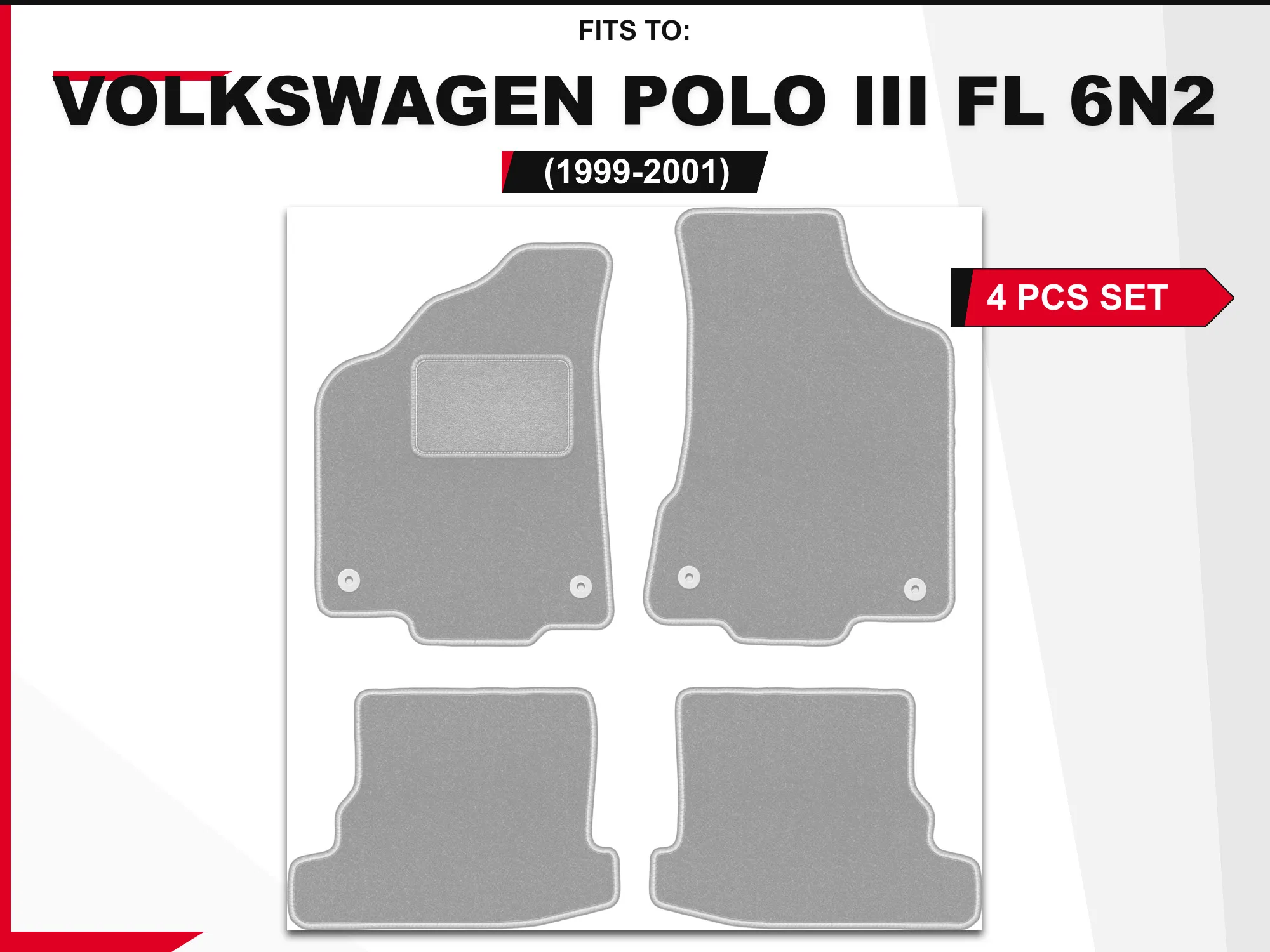 OSLO velourmatten voor: Volkswagen Polo III FL 6N2 1999-2001 Grijs