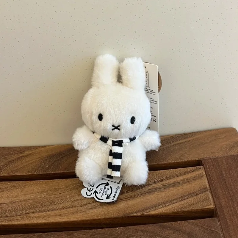 Kawaii Miffys Cute Striped Rabbit Scarf Pendant Keychain Plush Doll Super Cute Mini White Rabbit Bag Decoration Festival Gift