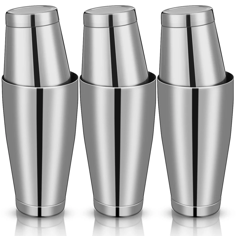 3Sets Cocktail Shakers Professional Bar Shaker Boston Shaker Set Stainless Steel Martini Shaker Drink Mixer(Silver) Easy Install