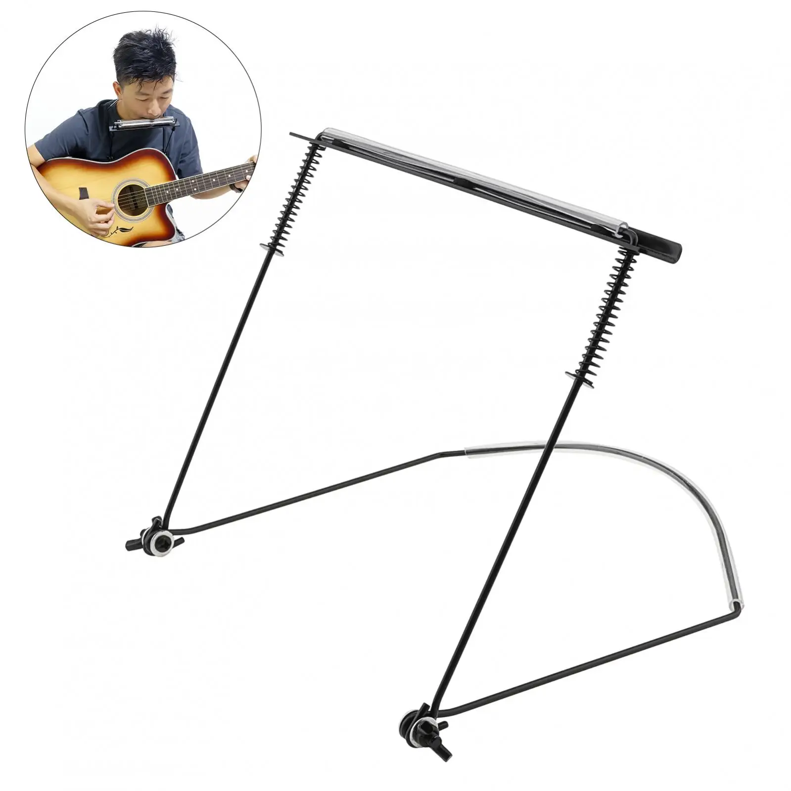 Metal 24 Hole Harmonica Holder for Hands-Free During the Performance, Anti-Scratch Adjustable Harmonica Neck Brace