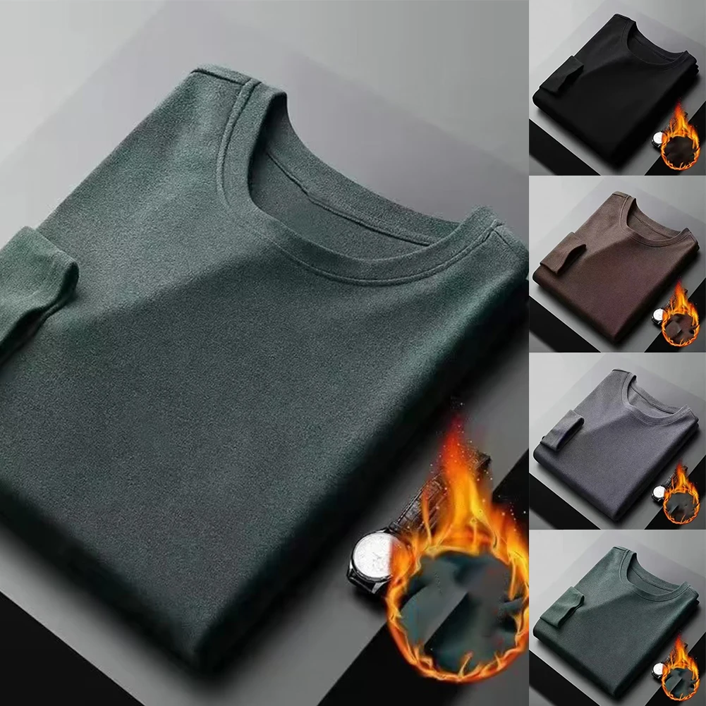 Man Winter Basic Thick Slim Fit Solid Color O Neck Undershirt Top Pullover Thermal Underwear Tops T Shirt Clothing For Men