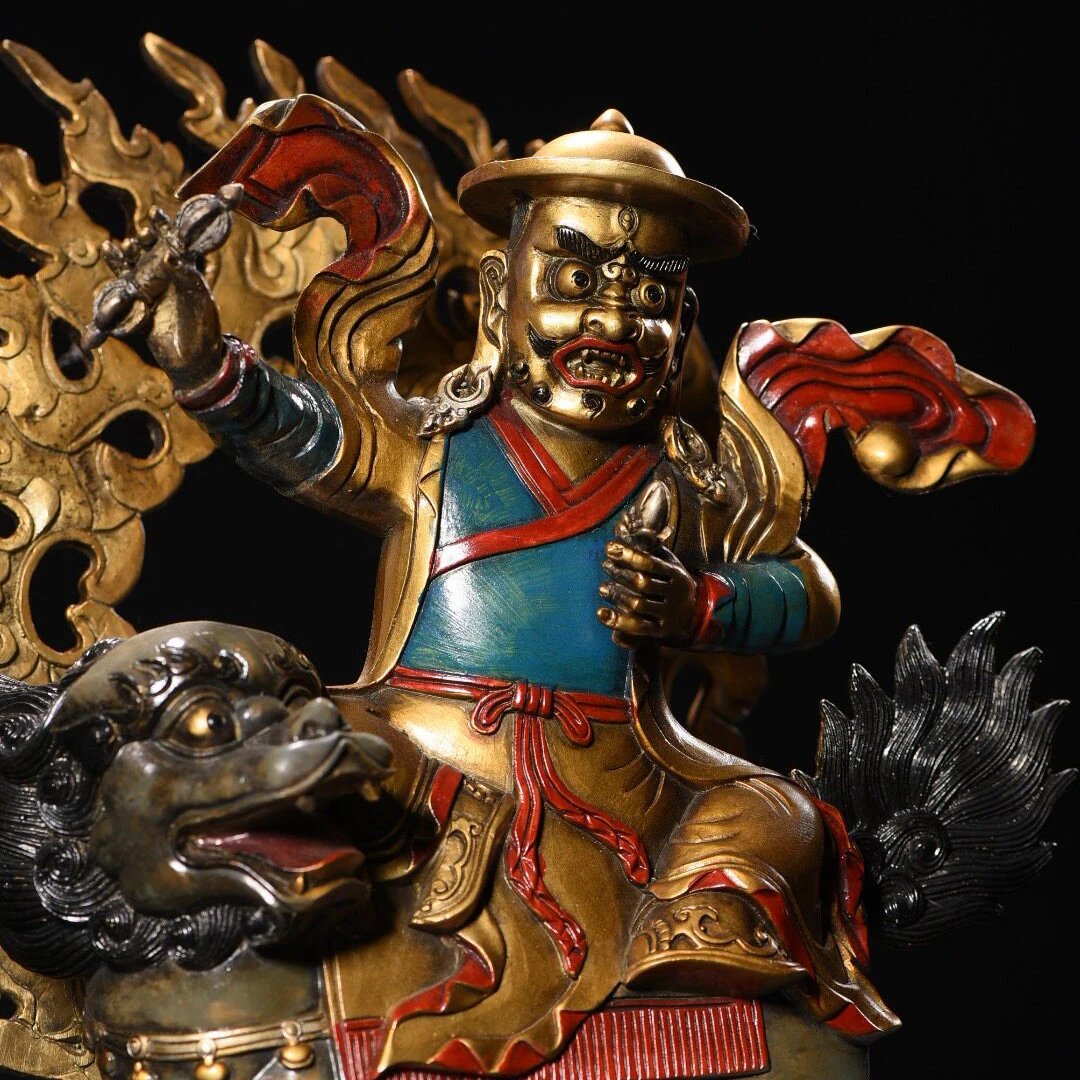Nepal Tantric Damchen Vajrapala Brass Buddha Statue Full Gold Gilt Painted Home Altar Decor