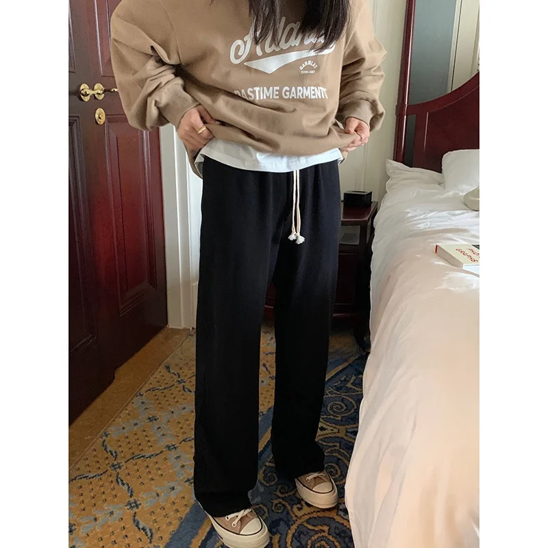 

Bla Dstring Casual Pants Women's Spring Loose Slim Wide Leg Straight Cut Pijiu Fairy Version Comfortable Trousers