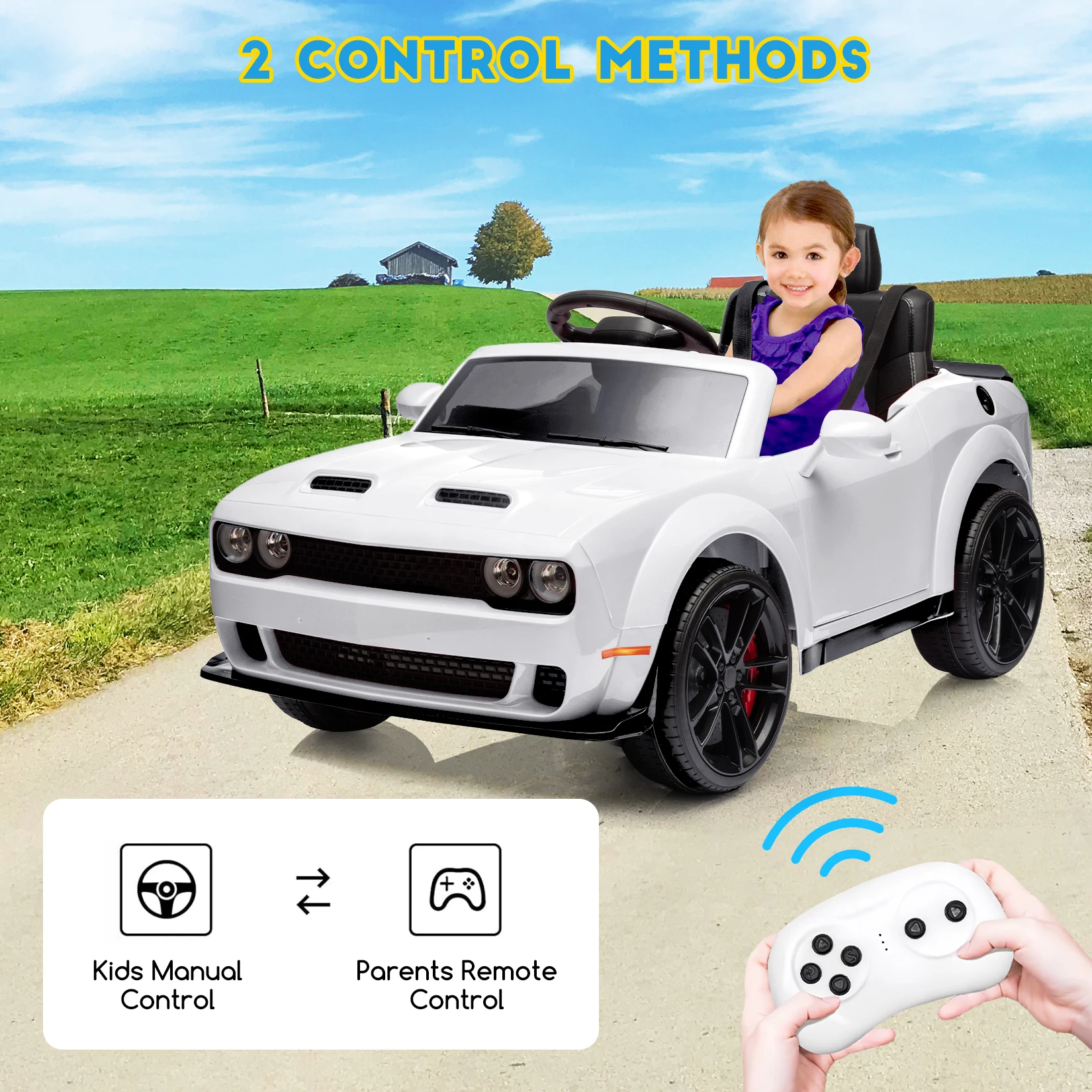 Ride on Car for Kids, 12v Toddler Ride on Toy with Remote Control,Spring Suspension,Music,LED Lights,Bluetooth for Boys Girls