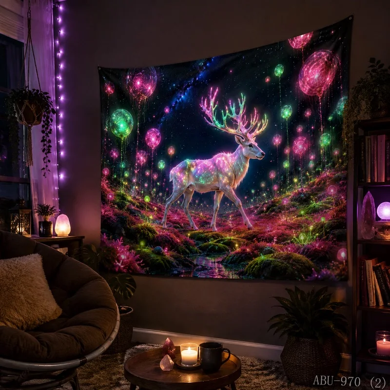 VIKAMA Reindeer Blacklight Glow Tapestry Wall Hanging, Soft Touch Print, Wall Art for Bedroom Dorm Party Game Room Bar Decor