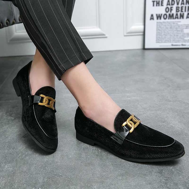 Plus Size 38-48 Blue Corduroy Loafer Shoes Man Comfortable Slip-On Moccasins For Men Buckle Decoration Flat Men's Designer Shoes