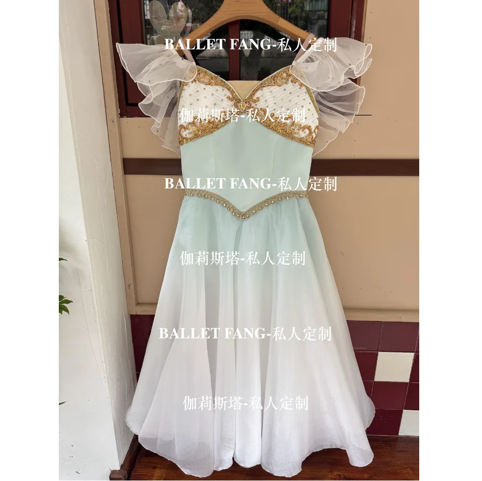 2025 Swan Lake Girlfriend Variations Tutu privé personnalisé turquoise dégradé or blanc broderie diamant incrusté robe