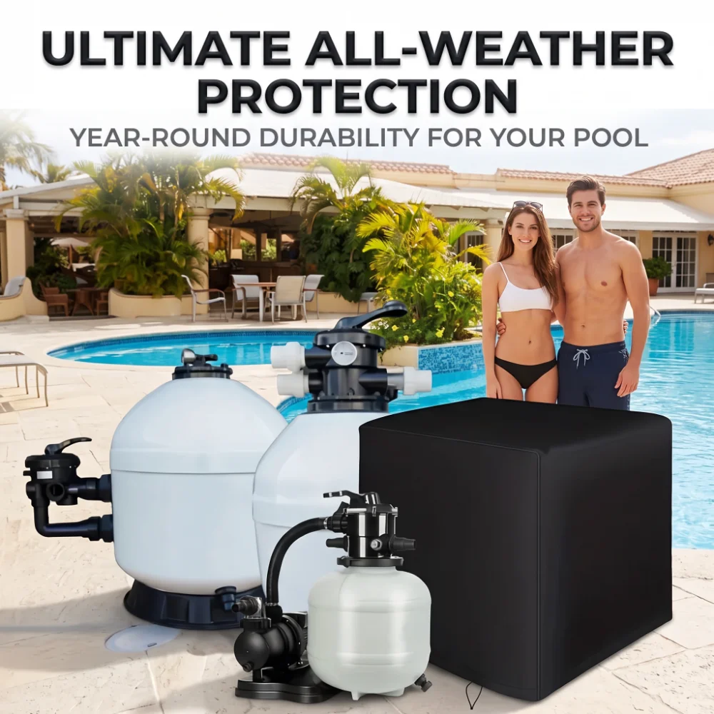 Year-Round Sand Filter Pump Pool Cover, Heavy-Duty Pull-Closure, All-Weather Protection for Above-Ground Pools & Spa Systems