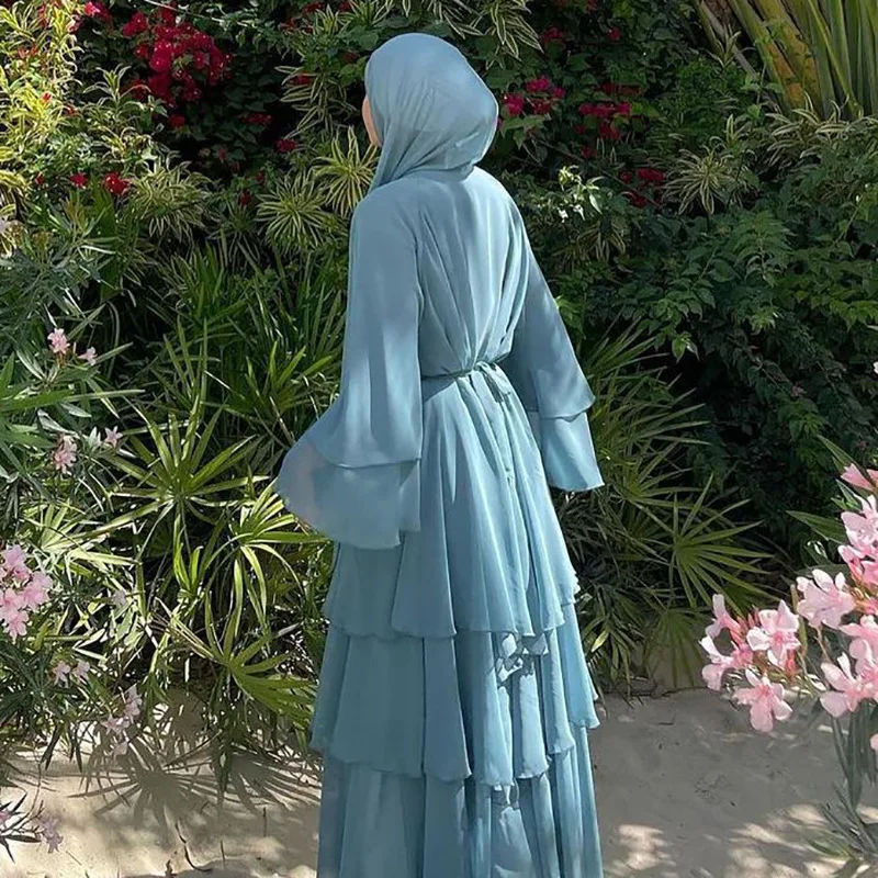 mandylandy Women Chiffon Abaya Robe Solid Color 4