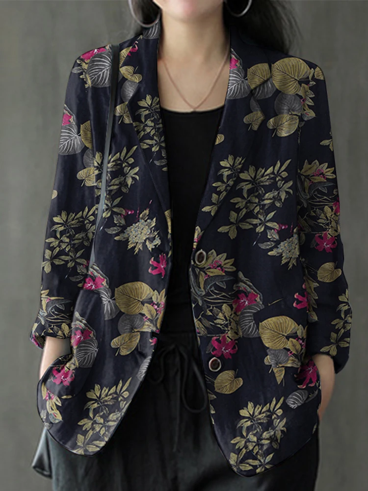 ZANZEA-Chaqueta informal de manga larga para mujer, abrigos finos, chaquetas con estampado Floral Vintage, prendas de vestir holgadas para mujer,