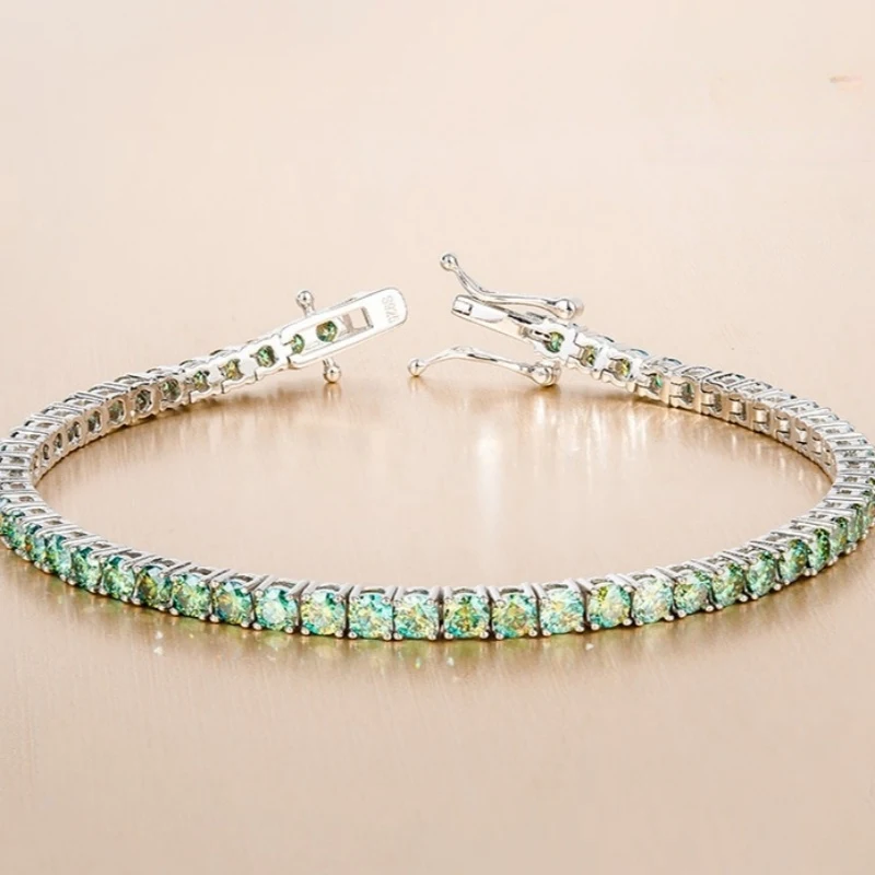 Brazilian Green 3mm blue-green moissanite Tennis bracelet  elegant sophisticated Fashionable versatile bracelet