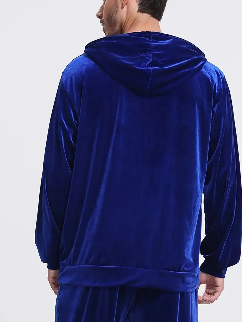 Herren-Trainingsanzug aus Samt in Goldoptik mit Reißverschluss-Hoodie, elastischen Bündchen und Jogginghose, Frühling/Herbst, europäisch-amerikanischer Casual-Stil, zweiteiliges Outfit – Detail 18