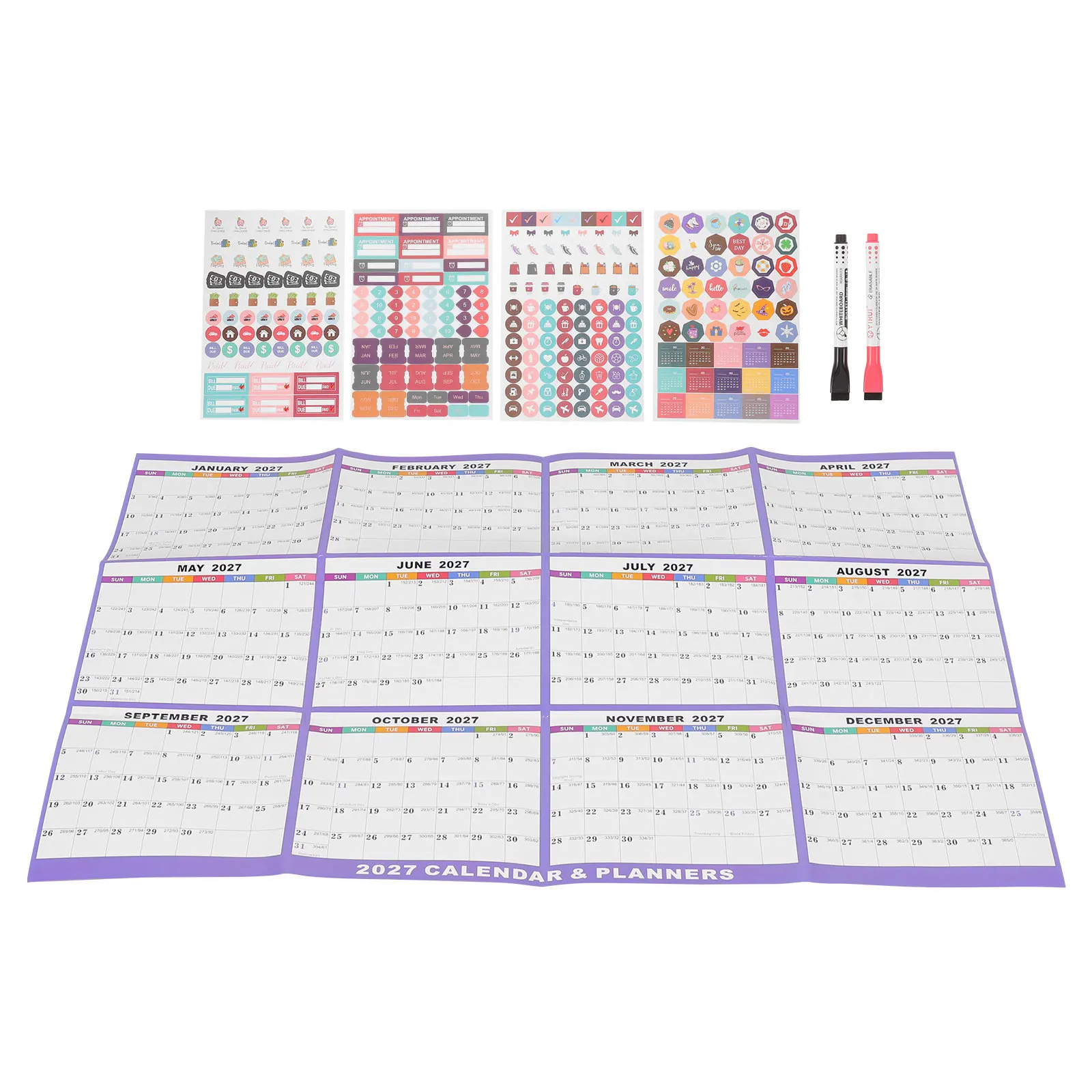 Dry Erase Wall Calendar Reversible Double Sided Erasable Month Yearly Planner Home Office Classroom Business