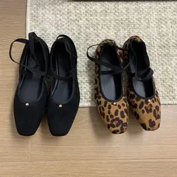 Classic Female Flats Ballerina Shoes Women Fashion Brand Square Toe Ballet Shallow Moccasin Slip On Leopard Loafer Muje