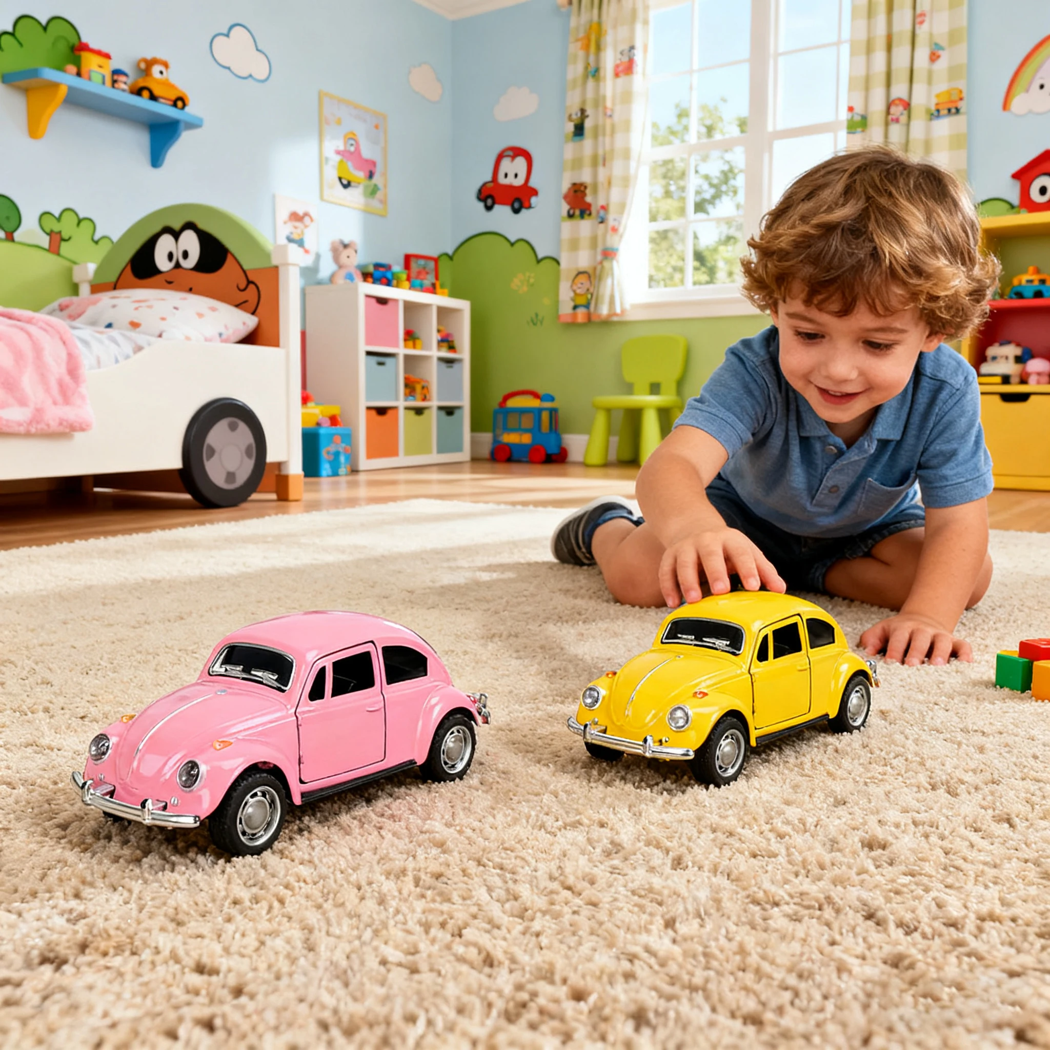 1 st 1:32 Vintage Kever Legering Model Auto Geel/Roze Deuropening Jongen Gift Kinderen Speelgoed Auto Desktop Vakantie Decor kerstcadeaus