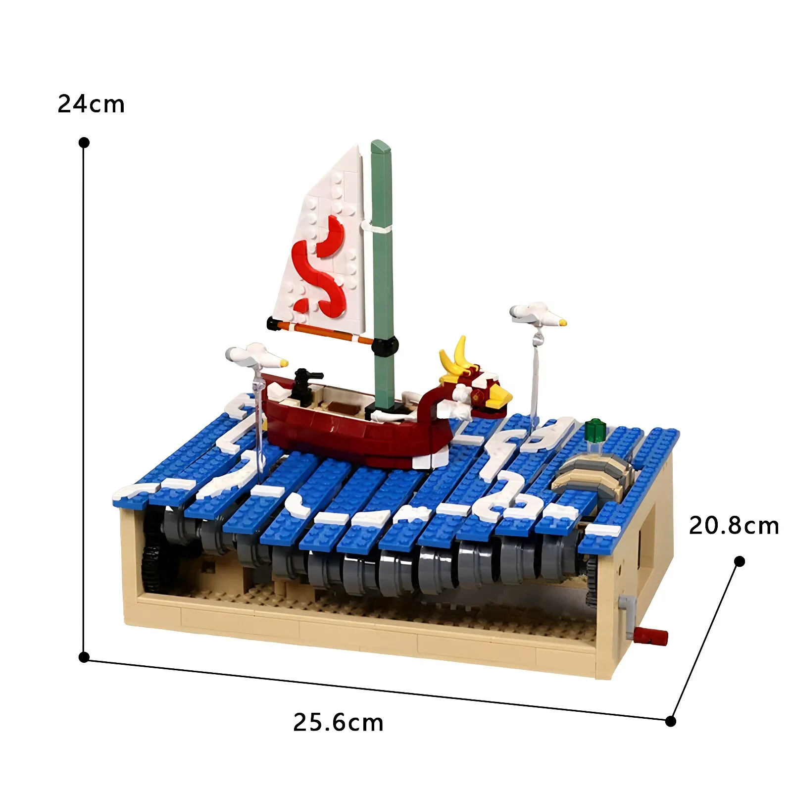 MOC Wind Adventure Red Dragon Boat Building Blocks Ocean Wave Mechanical Ship Model Desktop Decor Bricks Display Gift Toy view 6