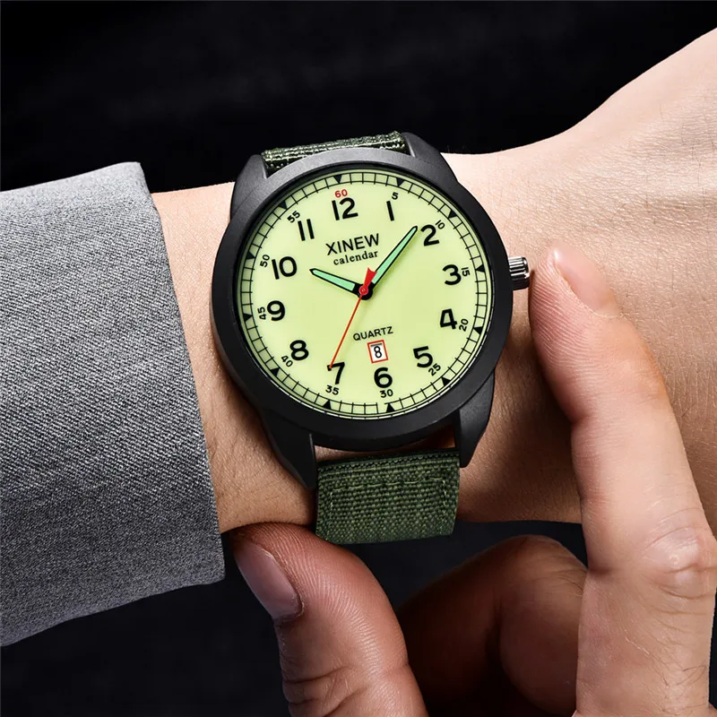 1pc / lot XINEW Brand Cheap Watches For Men Simple Nylon Band Army Sports Date Quartz Watch Erkek Barato Saat Reloj Hombre 2024