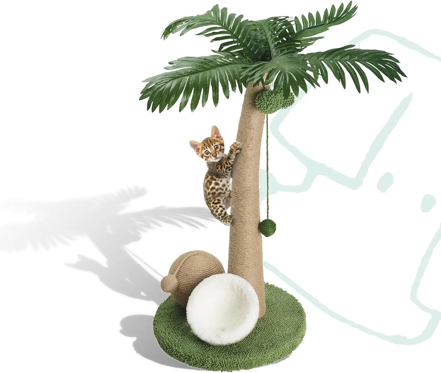 

Cat Scratching Post 33 Inch Palm Tree with Hanging Balls and Double Coconut Toys, Cat Scratcher for Indoor Kittens, Extr