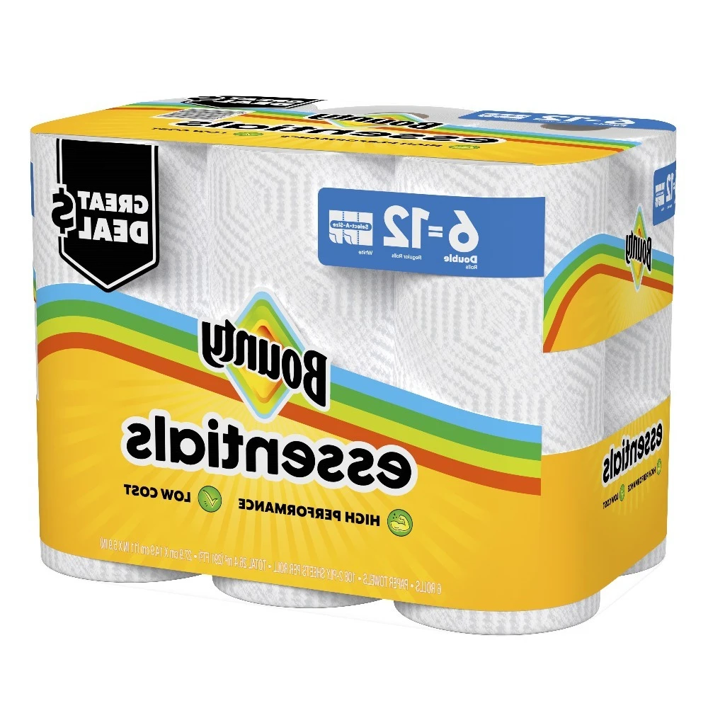 ICUTE-Bounty Essentials Paper Towels Select-A-Size 6 Double Rolls, White, 108 Sheets Per Roll