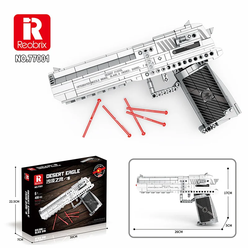 Reobrix 77001 Desert Eagle Baustein-Gewehr Modellbausatz Spielserie DIY Spielzeug Bausteine Jungen Weihnachtsgeschenke 408 Teile