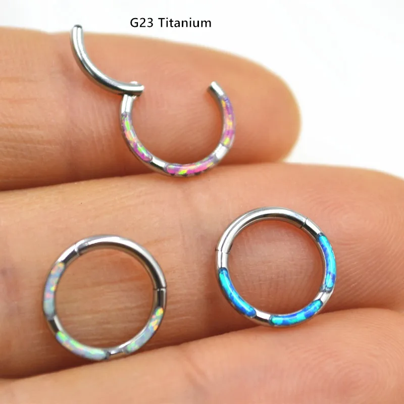 10pcs G23 Titanium Opal 16G Nose Hoop Septum Clicker Hinged Segment Ring Ear Cartilage Diath Helix Rook Tragus Body  Piercing